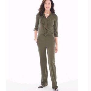Chico’s Green Ruffle Front Utility Jumpsuit Size 0